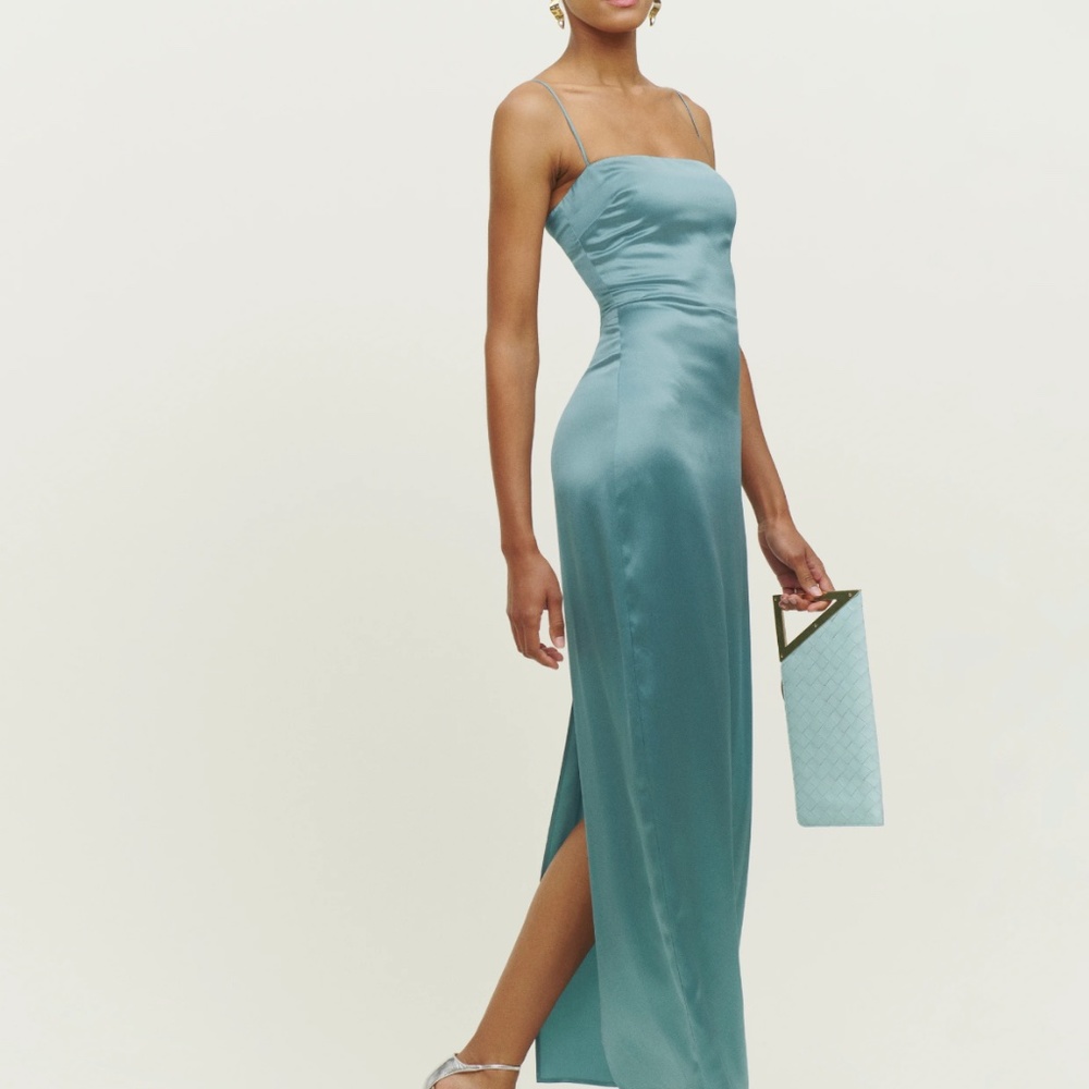 REFORMATION Frankie Silk Dress - Verdigris